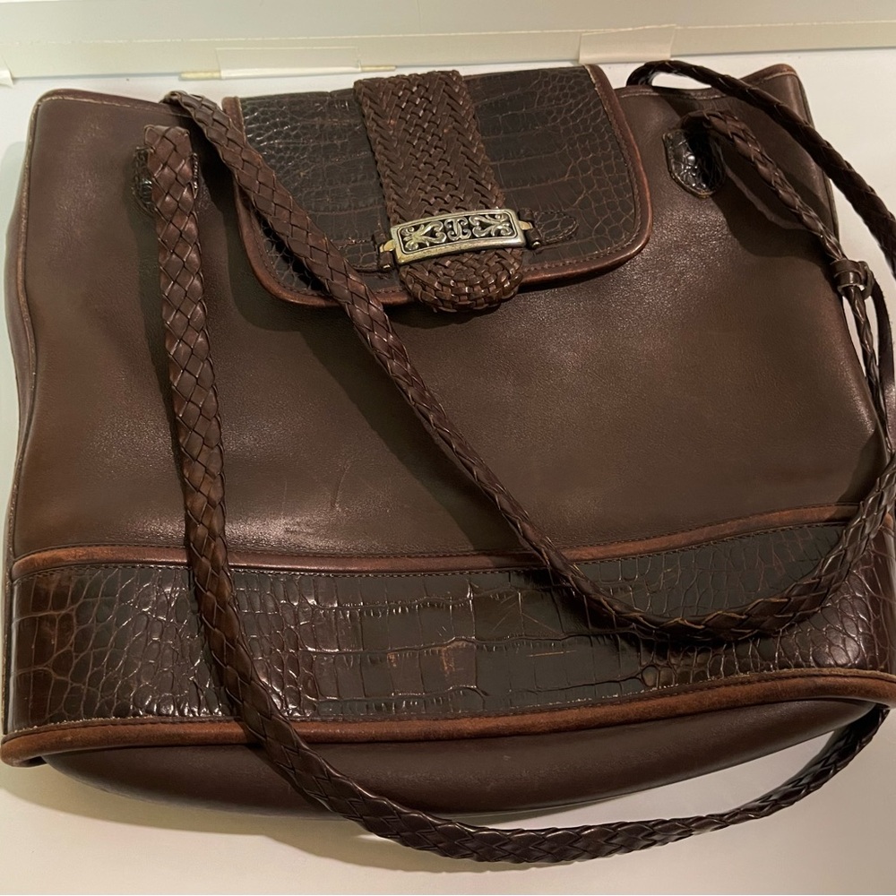 Brighton Brown Leather Shoulder Purse Latch Braided Handles Pre-owned Ck Pics